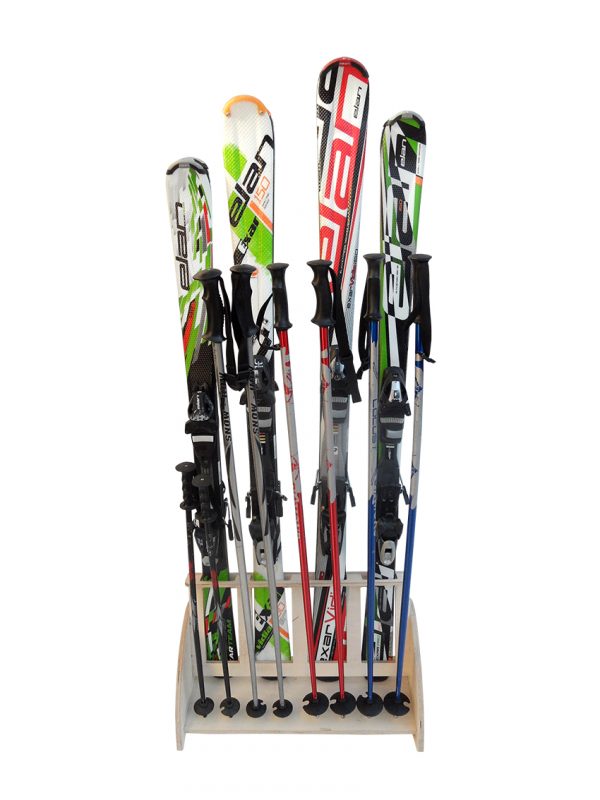 Stojan, držiak na štyri páry lyží, ktorý chráni Vaše lyže a šetrí priestor vo Vašej domácnosti.